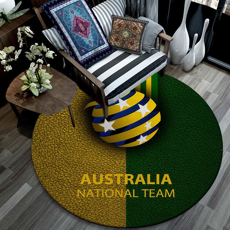 Australia National Football Round Rug, Non Slip Washable Circular Carpet For Living Room Bedroom Playroom, Sports Fan Decor, Holiday Birthday Gift