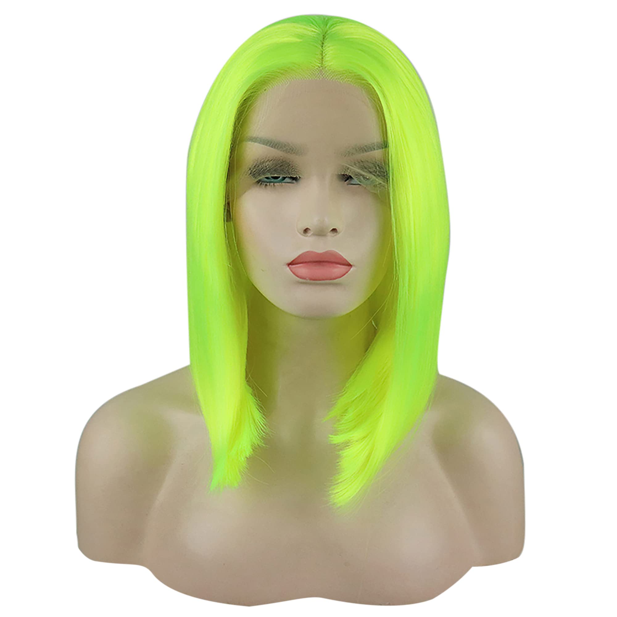 

VOCOSTE Heat-Resistant Lace Front Wig, Medium-Long Straight Bob Wig for Girls, 41cm, Fluorescent Green, for Everyday Use
