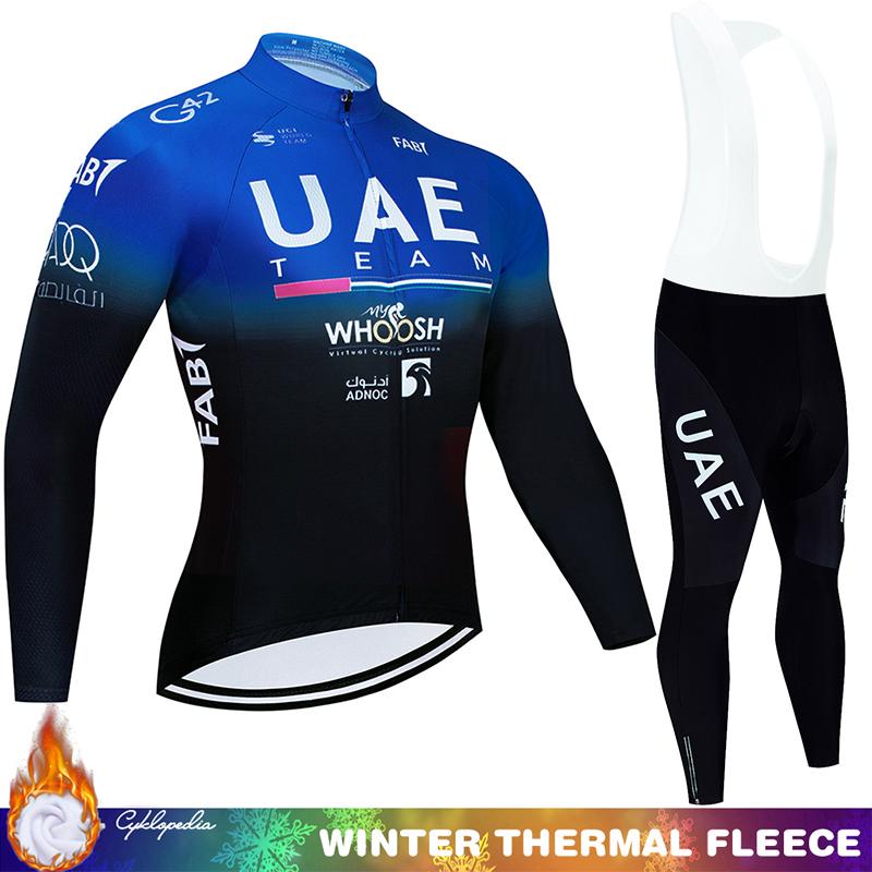 Kompletní cyklistika 2024 UAE Winter Thermal Fleece Jersey Tricuta Man Road Pánské oblečení Set Mtb Team Cyklistické kalhoty Oblečení