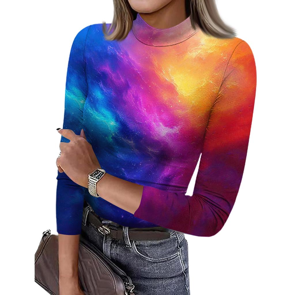 Damen Slim Bottom T-Shirt Mode Casual Druck Rundhals Pullover 3/4 Ärmel Top