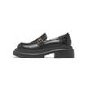 Augustine loafers women's 2025 summer new black thick heel British style single shoes soft sole commuter small leather shoes