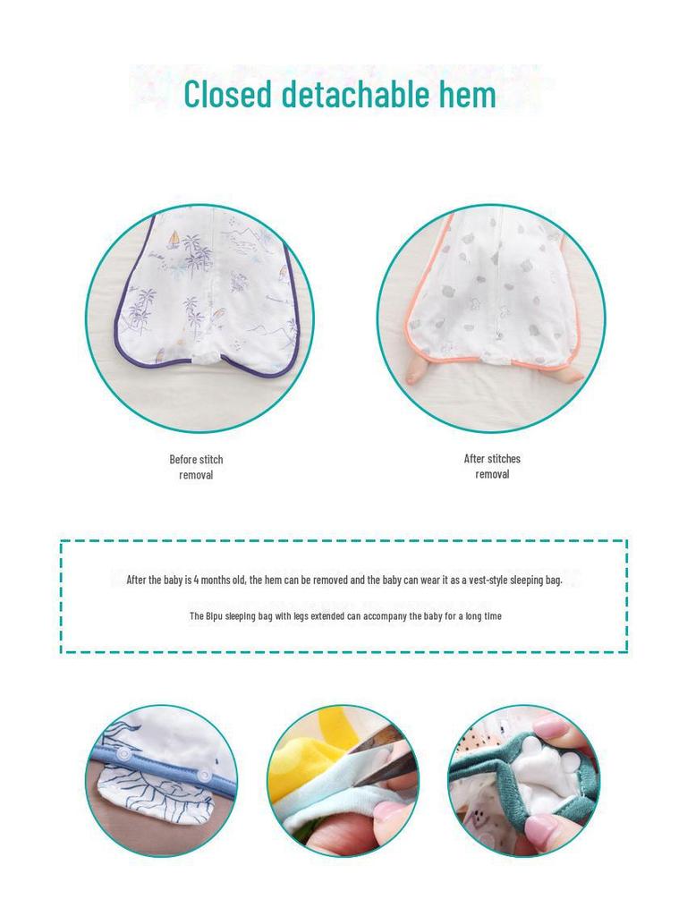 Sac de dormit convertibil pentru bebeluși din muselină de bumbac bambus cu picioare separabile - Primăvară/Vară
