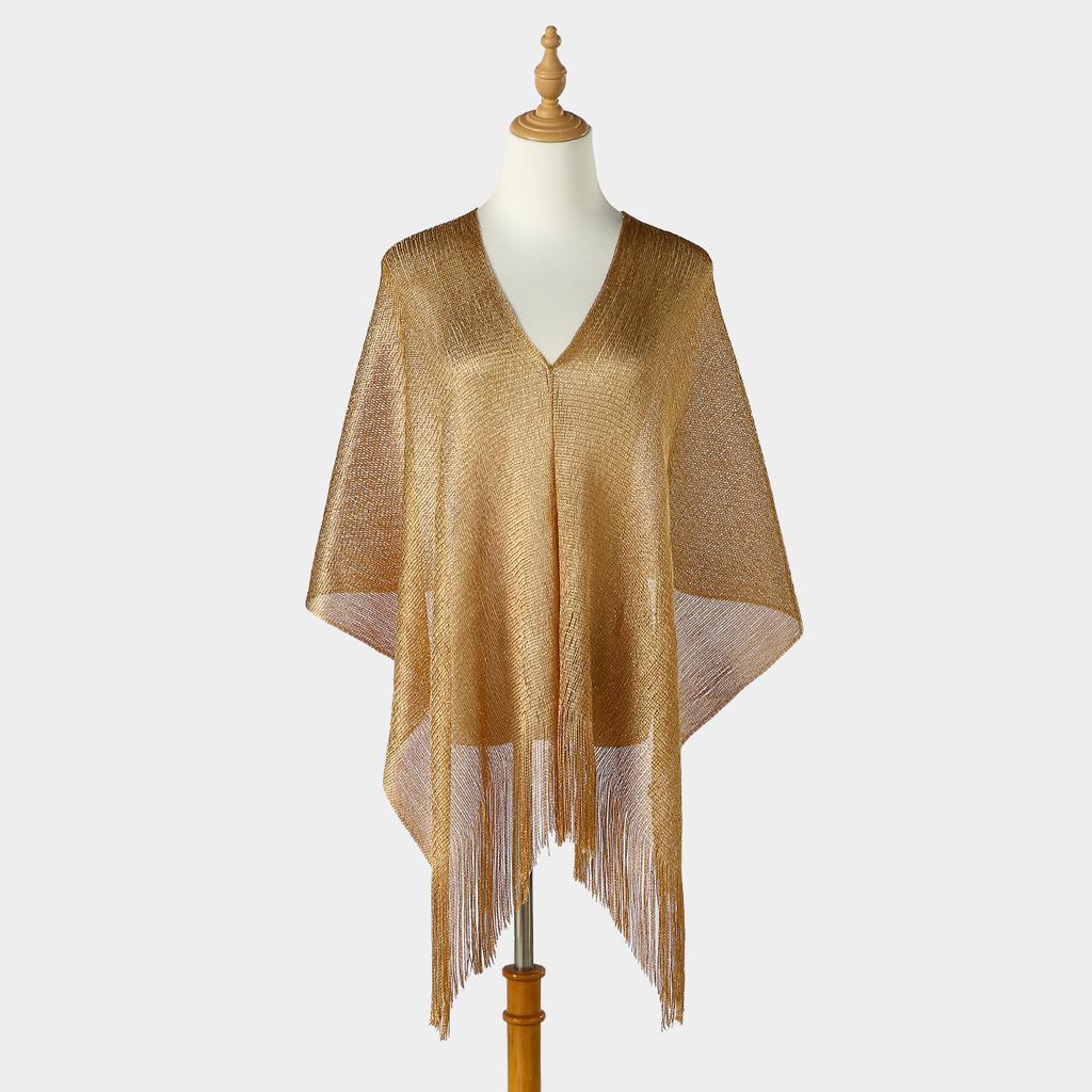 Premium Women Tassel Elegant Ladies Party Shawl Gold Silver Shimmer Wedding Stoles Glitter Golden Beach Smock Metallic Scarves