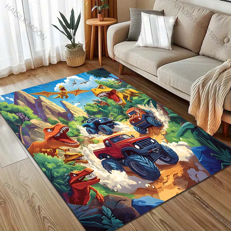 Dinosaur World Car Print Cartoon Carpet for Bedroom Living Room Bedside Sofa Floor Mat Modern Home Decor Area Rug for Gifts
