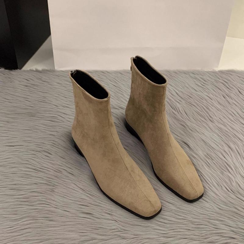 Fashion Autumn Winter Women Ankle Boots Low Heels Zipper Shoes Fashion Square Toe Comfortable Botas Zapatos De Mujer