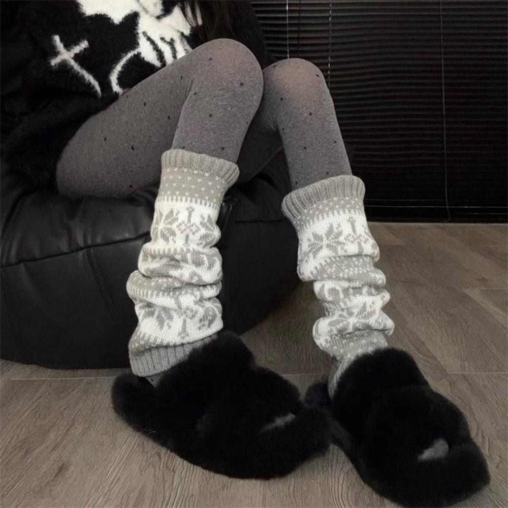 Retro Women Knitted Sock Deer Calf Socks Gifts Christmas Winter Leg Warmers