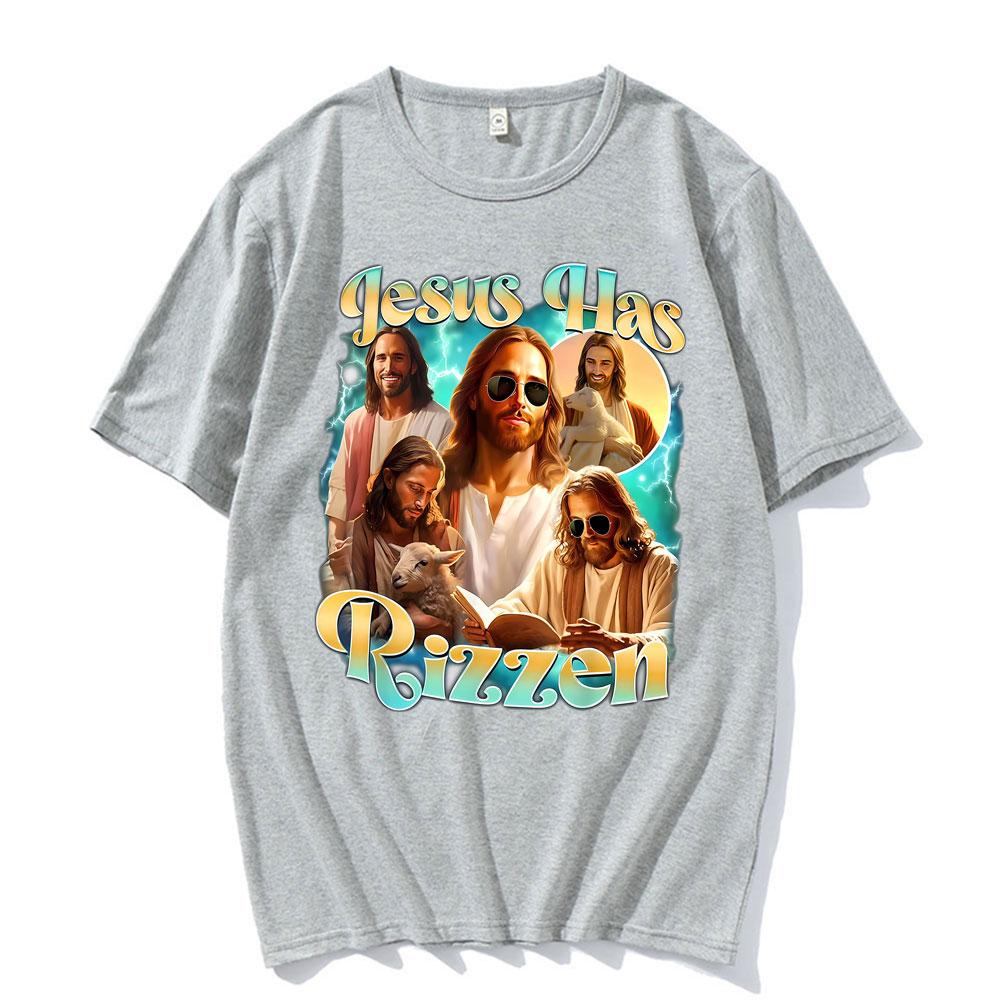 Jesus Has Rizzen He Ls Rizzin Funny Christian Religious Tee Shirt Men Women Comfort Tshirt Vintage Oversized T Shirt Streetwear