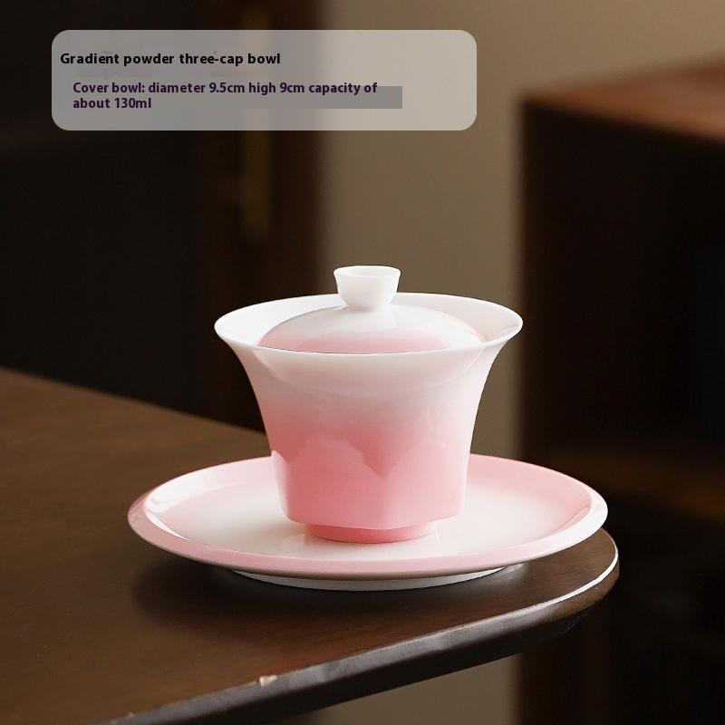 

Chinese Style Gradual Change Cover Bowl Ceramic Three Talent Tea Bowl Household Tea Ware Ladies Kung Fu Cover Bowl