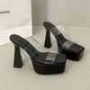 Square head transparent word with thick sole outer wear slippers women's summer thick heel waterproof table small man height increase super high heels