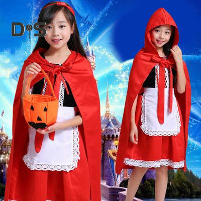 1 Set Halloween Clothes Hobby Funny Cute Comfortable Beautiful Decorative Polyester Holiday Wear Cosplay Little Red Riding Hood Dress Birthday Gift