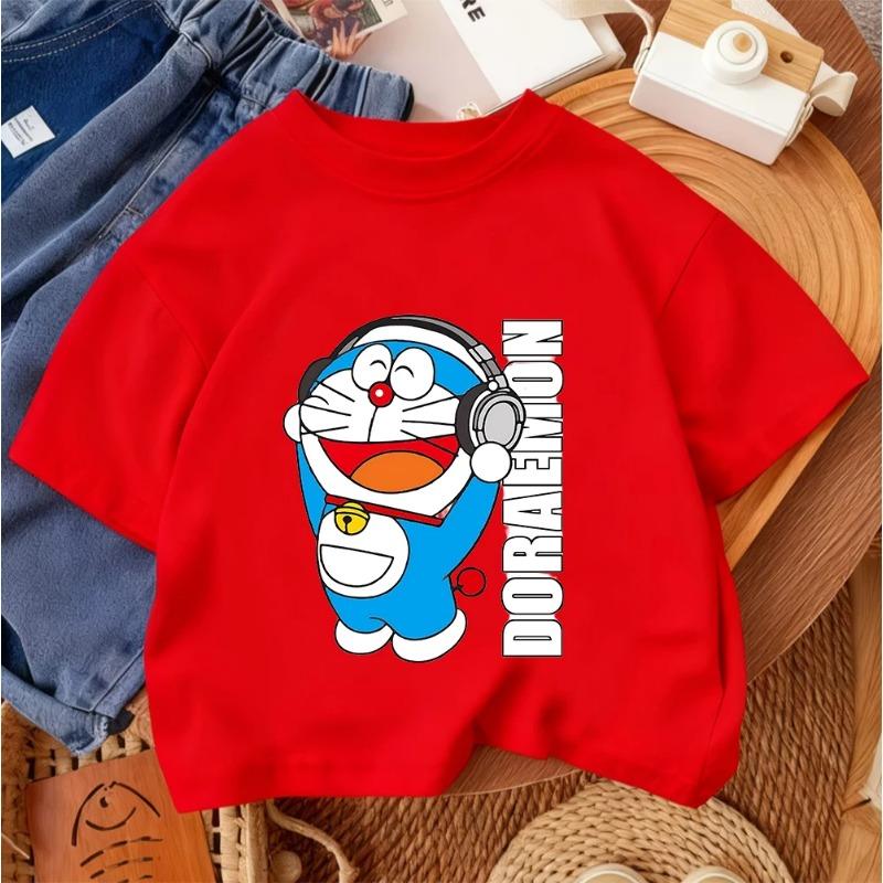 2026 Summer Boys and Girls Round Neck T-Shirt Cute Cartoon Doraemon Fashion