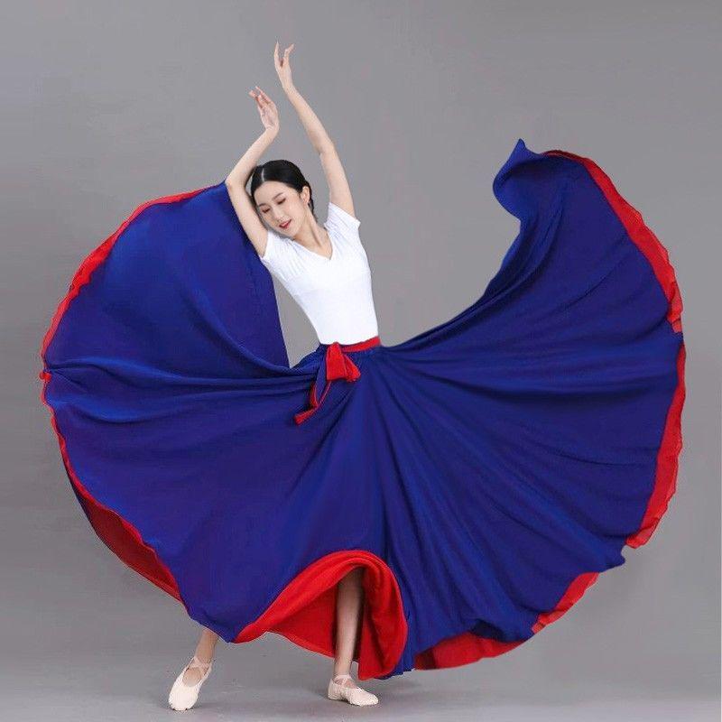 Two-Sided Chiffon Dance Skirt: Performance Long Dress with 540°/720° Swirl, Half-Body, Dual-Color Design
