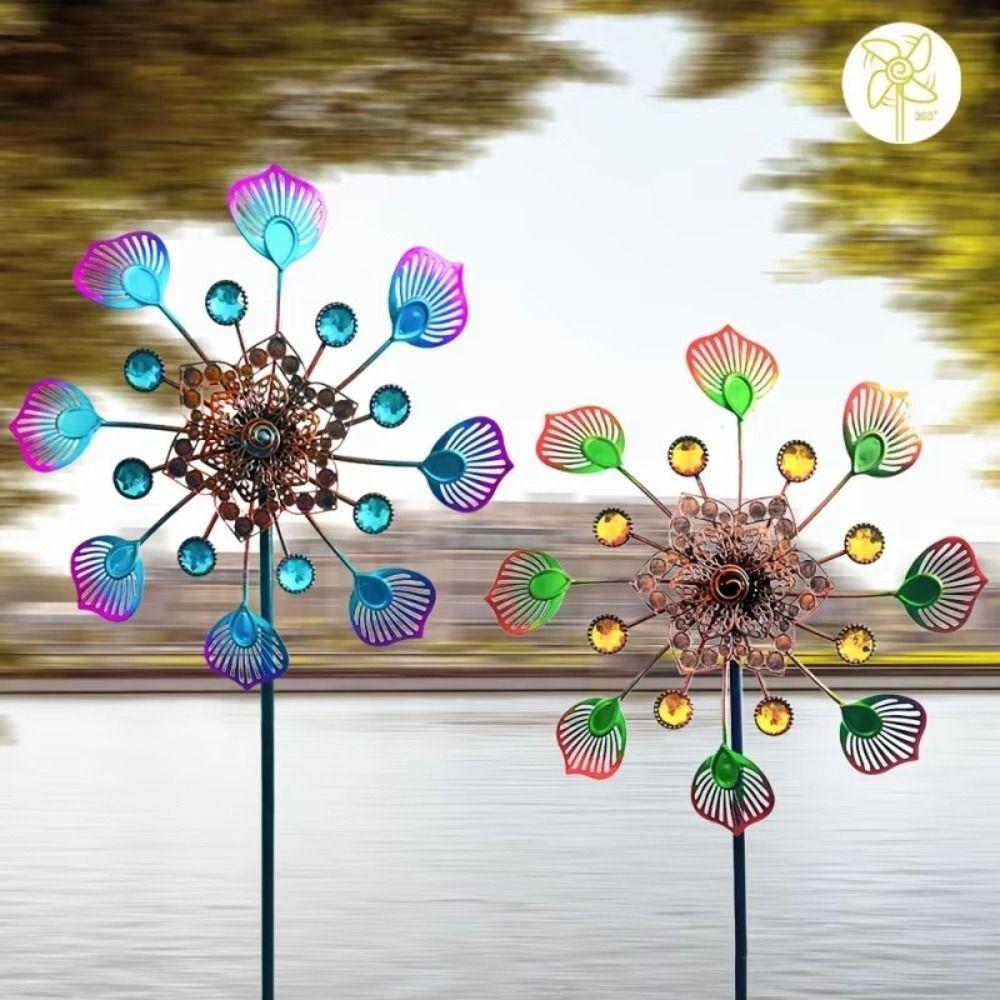 Removable Windmill Spinner Rotating Metal Windmill Landscape Art Decoration Flower Pinwheel  Yard