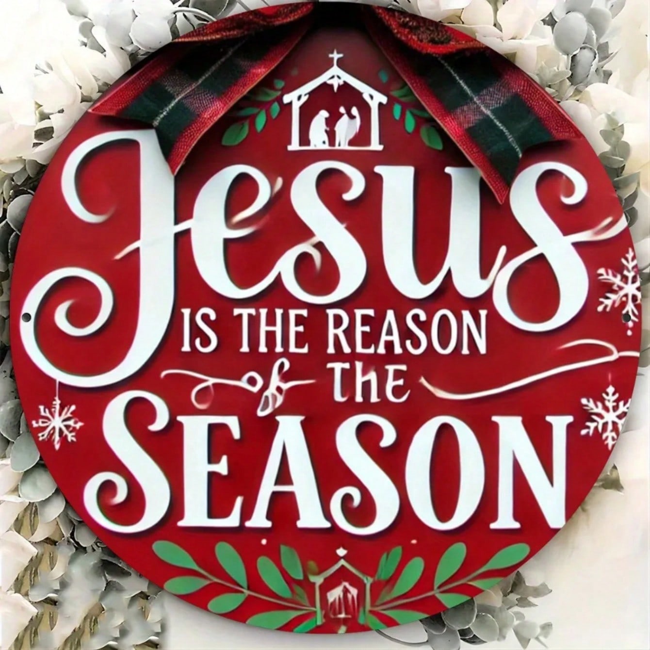 Metal Wall Art Christmas Sign with Snowflake Holly Decor 8x8 Inch Round Holiday Ornament разноцветный