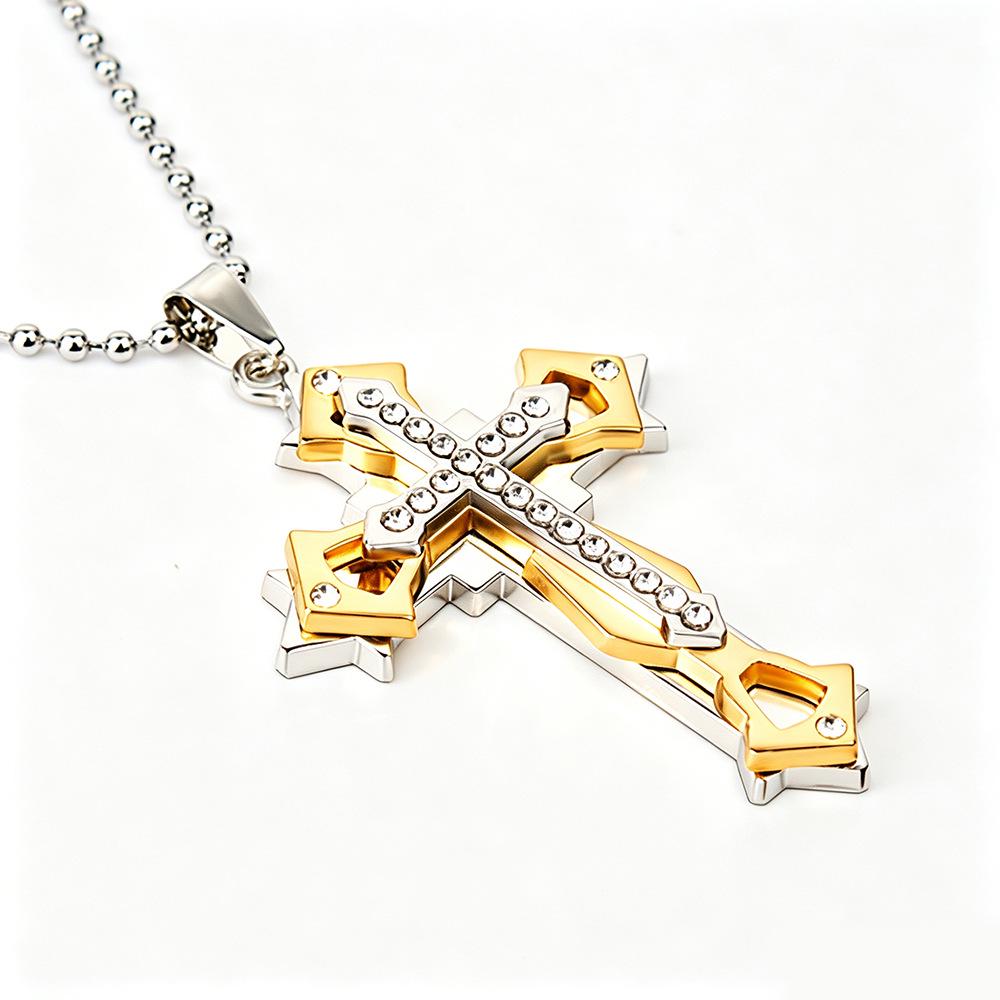 2024 Men's Diamond Cross Pendant Necklace - Silver, Gold, & Black Dark Knight Style