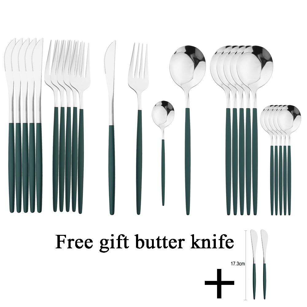 24Pcs Black Gold Dinnerware Set Stainless Steel Fork Spoon Knife Dinner Tableware With Butter Cheese Knife Basic Cutlery Set Kitchen