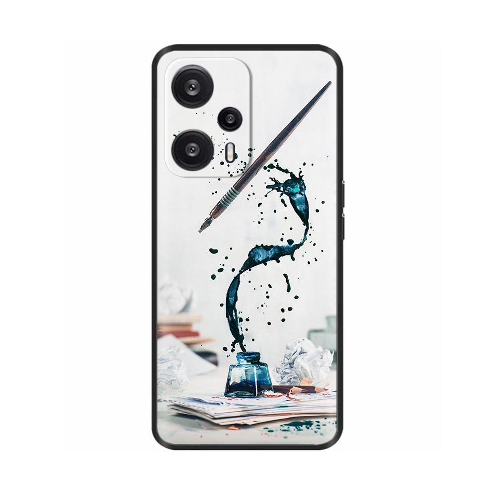 Black Silicone Case For Xiaomi Poco F5 Case For Poco F5 Pro Printed Phone Cover for Xiaomi Poco F5 5G PocoF5 Shockproof Shell