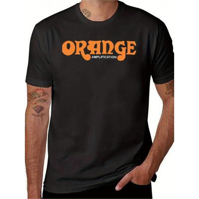 Men's Orange Amplification Graphic Oversize T-shirt Black Relaxed Fit Crew Neck Short Sleeve Tee Machine Washable Casual Sporty Style  Breathable