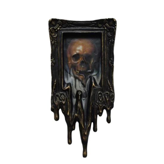 Skull Wall Art Handmade Liquid Surreal Skull Painting Gothic Framed Wall Decor for Halloween Office Living Room Decor