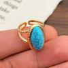 Vintage Metal Brown Stone Open Rings for Women Fashion Gold Color Geometric Oval Double Layered Adjustable Rings Jewelry Gifts