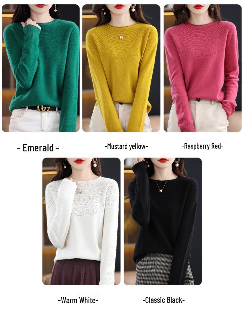 2023 Autumn Women's Pure Wool Round Neck Knit Sweater Cardigan - Stylish & Versatile