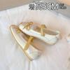 Sheepskin Version~ French Mary Jane Shoes Women's Bow Light Mouth Single Shoes Versatile Word with Velcro Ballet Shoes