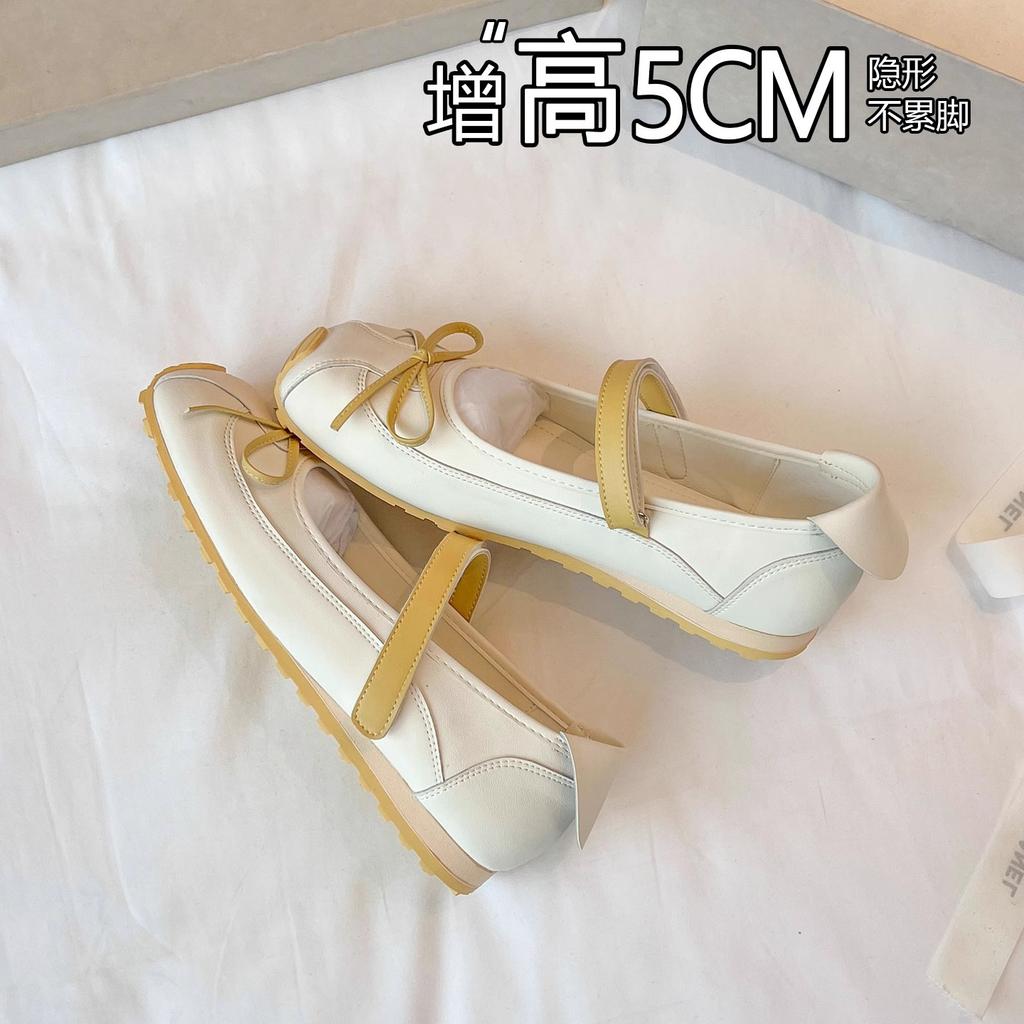 Sheepskin Version~ French Mary Jane Shoes Women's Bow Light Mouth Single Shoes Versatile Word with Velcro Ballet Shoes