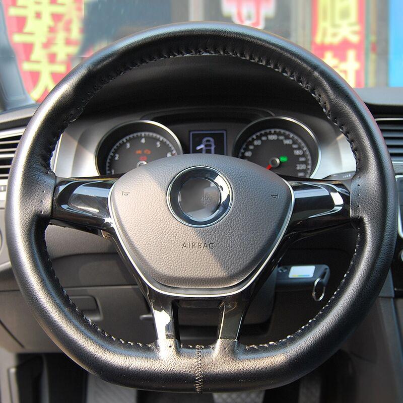 Luxury Genuine Leather Car Steering Wheel Cover Smooth Design -Steering Wheel Braid Case Universal Fit Auto SUV Diameter 38cm