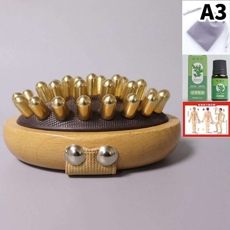 Body Meridians Massage Comb Head Brass Copper Sandalwood Point Massage Meridians Guasha Scalp Massage Brush Relax Massager Tool