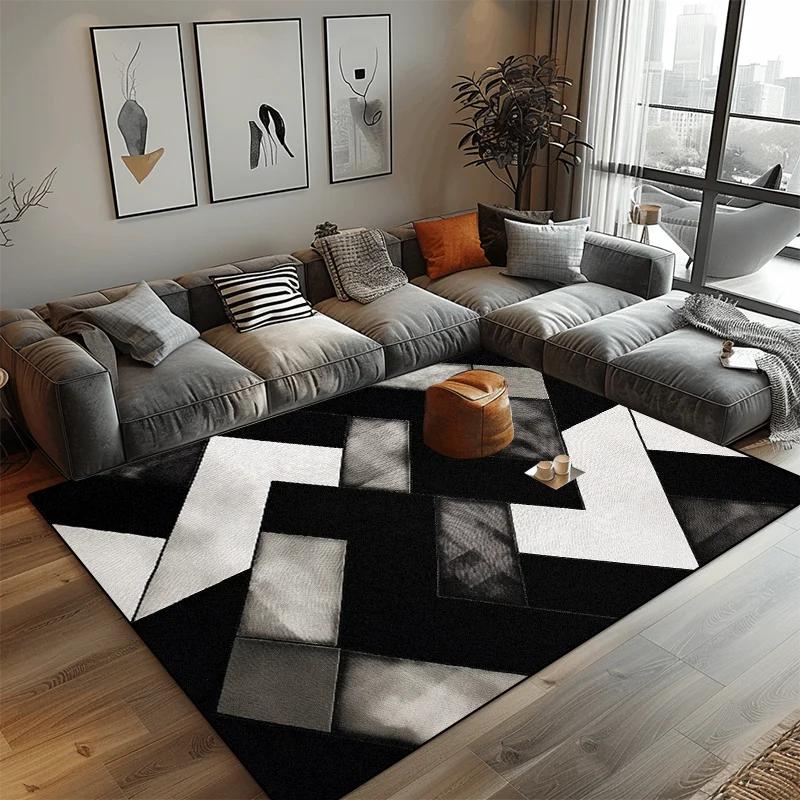 Modern Black White Geometric Carpet for Living Room Large Area Decoration Home Rugs for Bedroom Soft Non-slip Lounge Sofa Mat