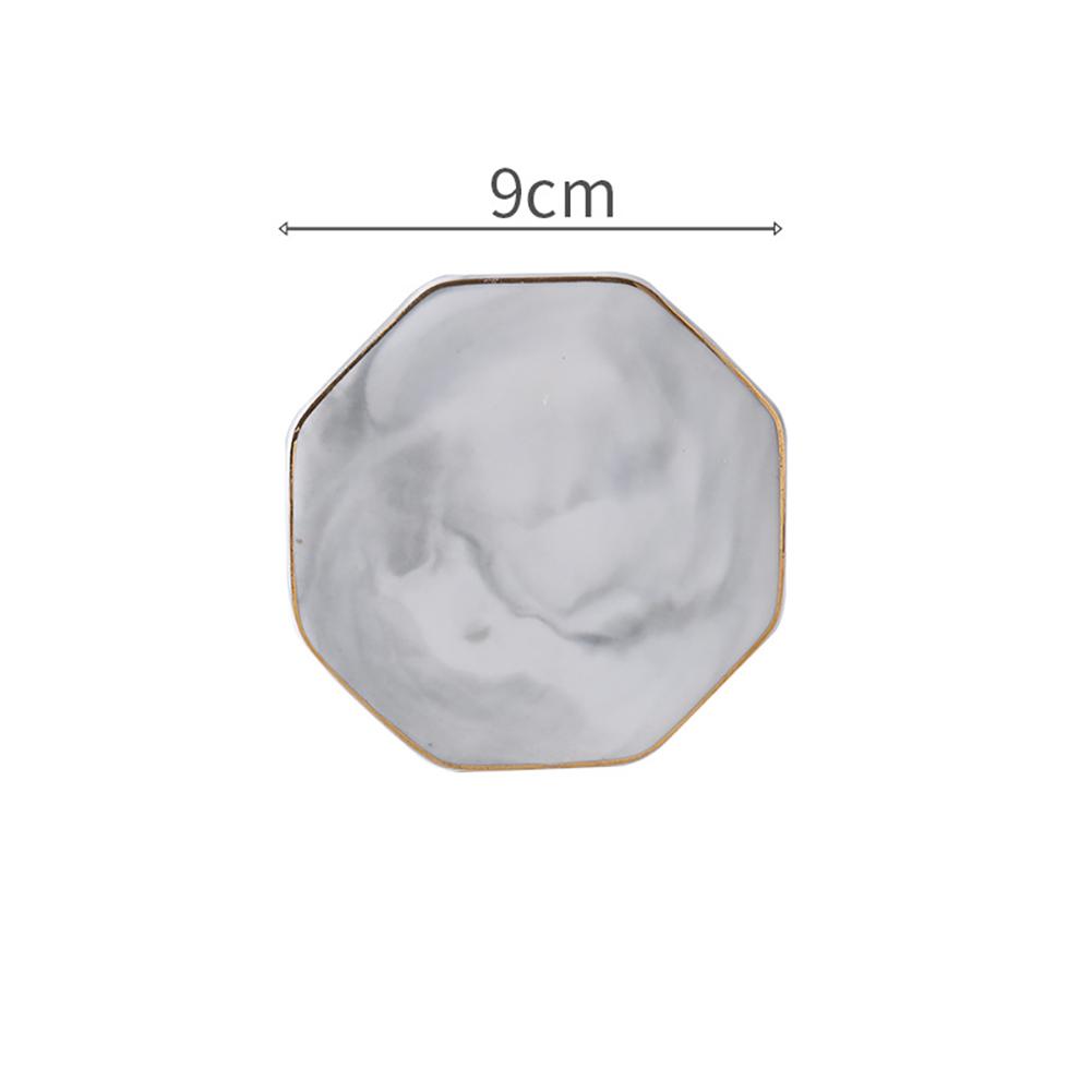 Ceramic Coaster Luxury Marble Pattern Electroplate Gold Line Porcelain Mats Table Decoration Accessories Kitchen Tool Gray Octagon with Gold Line