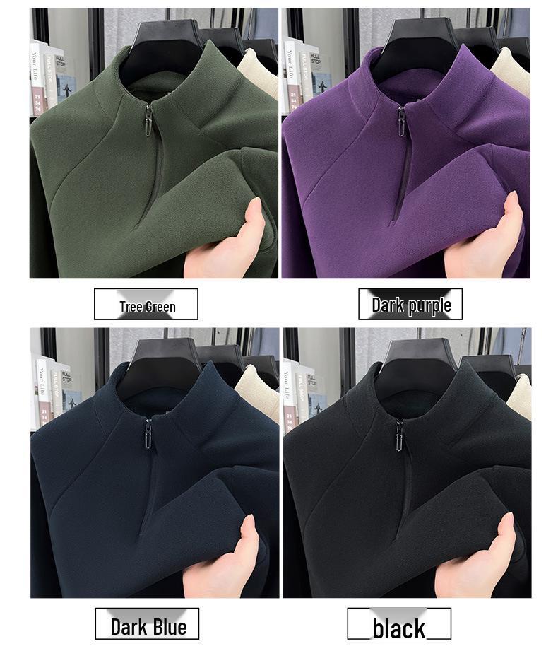 Men's Plush Lined Half-Zip Stand Collar Sweatshirt - Warm Outdoor Base Layer for Autumn & Winter