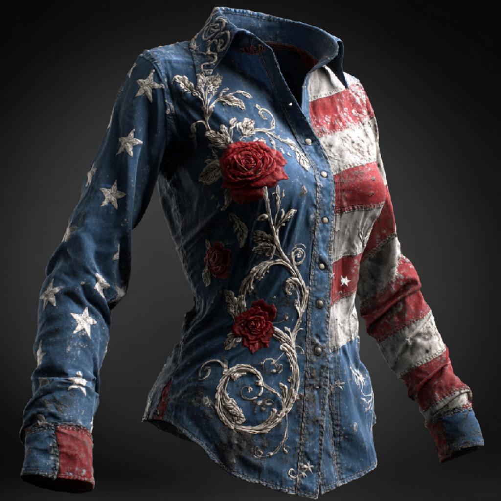 Camicia da donna, camicetta, stampa, bottoni, manica lunga, casual, basic, colletto, regolare