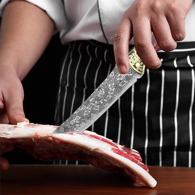 Kitchen Boning Knife Chef Utility Meat Cleaver Barbecue Steak Knife Fishing Cutter with Sheath Cooking Tools