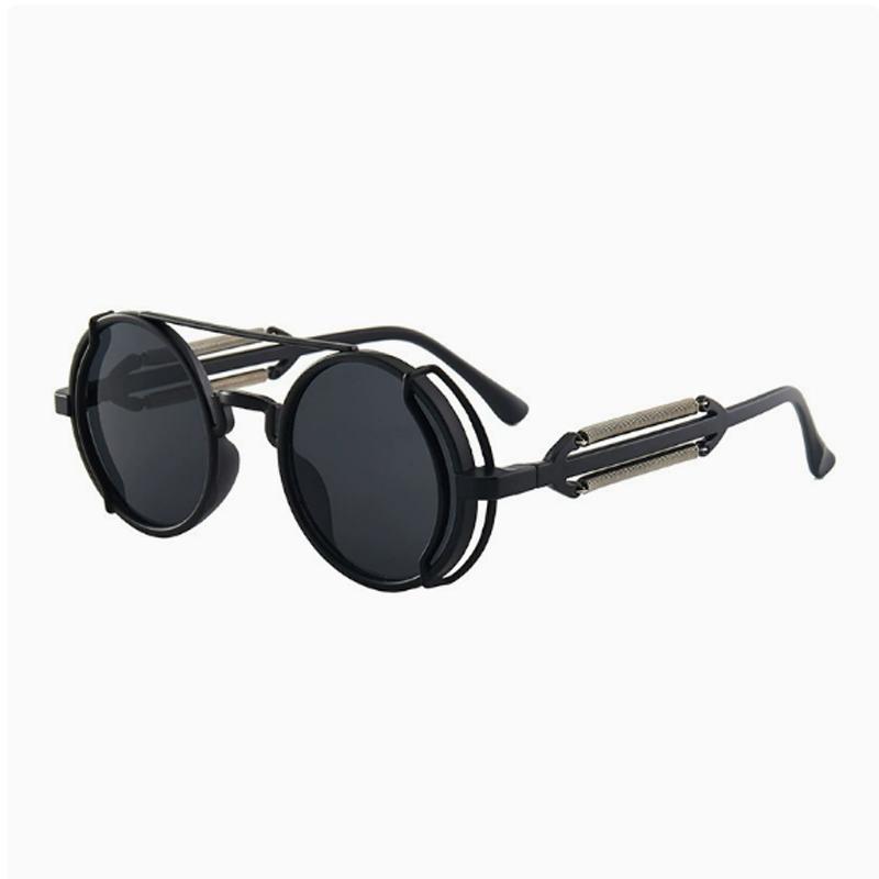 Classic Gothic Steampunk Sunglasses – Retro Round PC Frame for Men & Women | UV400 Protection, Lightweight Vintage Eyewear with Gear & Rivet Details