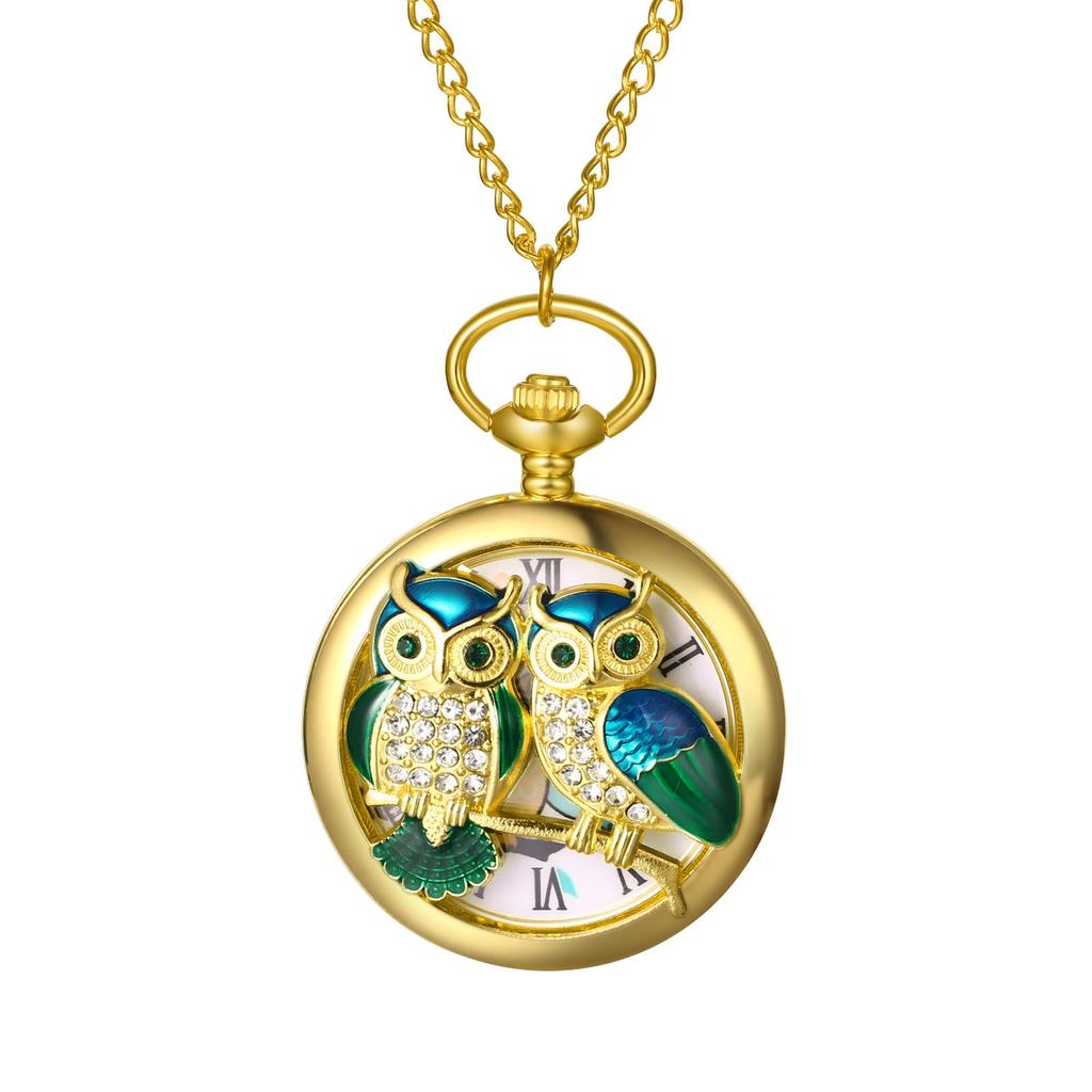 Owl Pocket Watch Skeleton Antique Roman Analog Display Waterproof Pocket Watch Pendant Necklace Chain Gold Birthday Anniversary Christmas Day Present