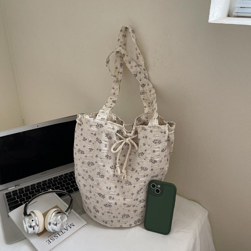 Floral Print Shoulder Bag Women's Large Capacity Bucket Bag Commuter Tote Bag