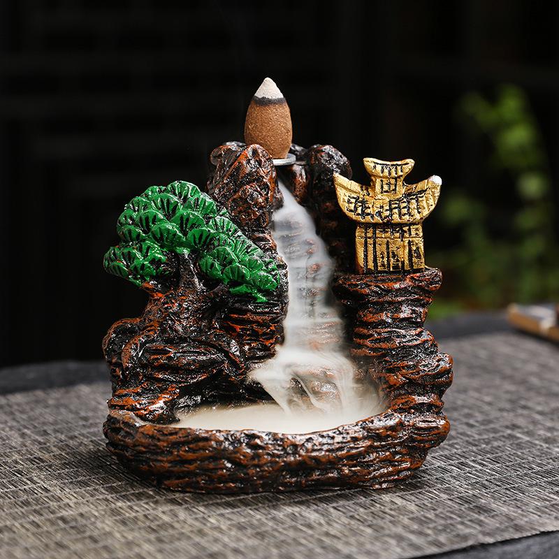 Zen Resin Backflow Incense Burner - Decorative Mountain Design for Home or Office