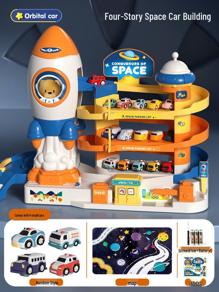 Rocket Space Adventure Track Car Toy for Kids – Educational Building & Parking Set