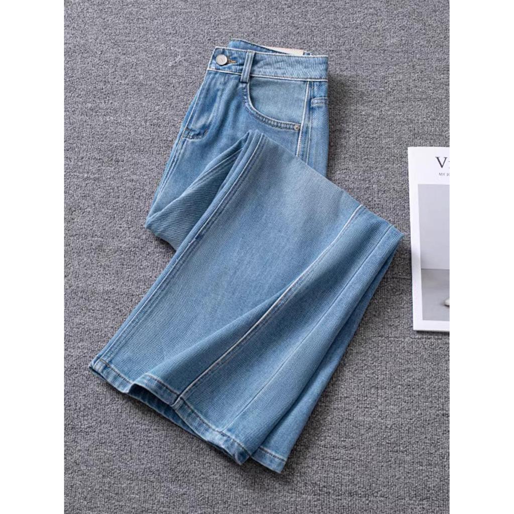 Women's Light Blue High-Waisted Wide-Leg Jeans - Spring/Autumn 2025 Collection - Loose Petite Straight-Leg Style