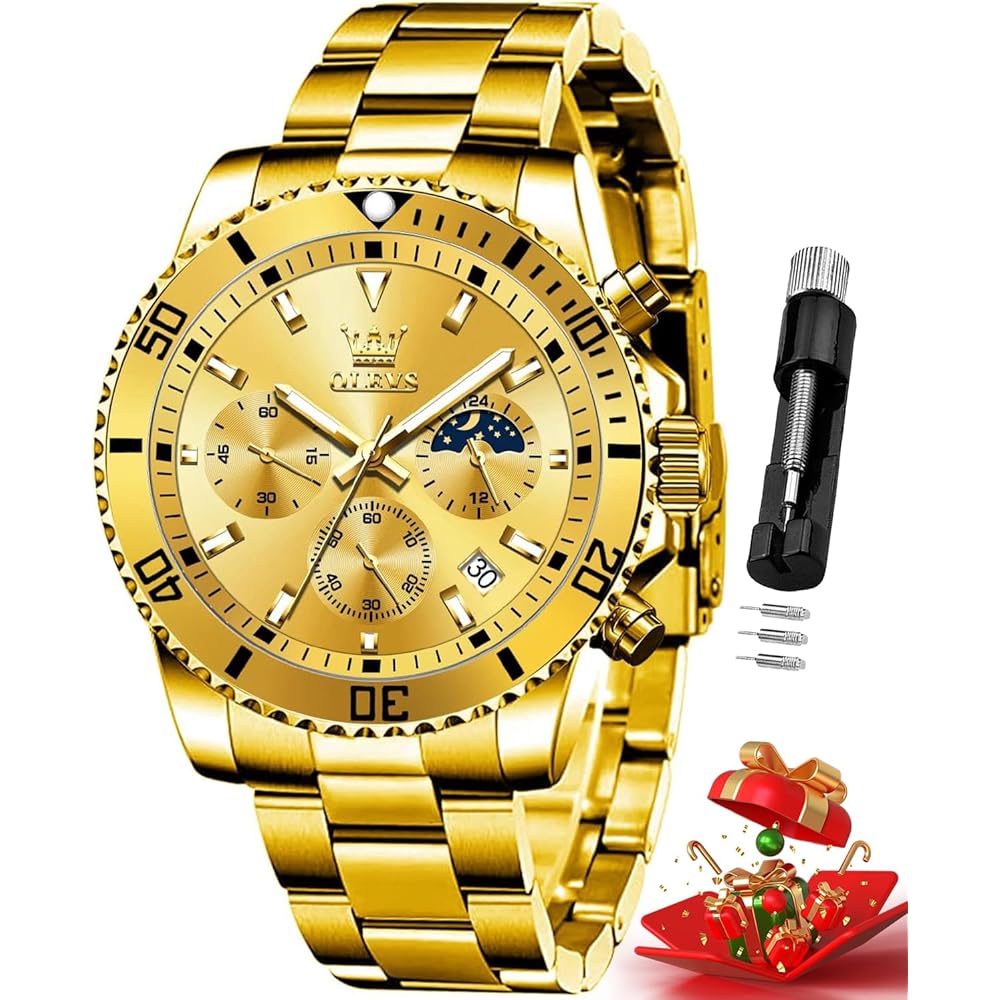 OLEVS Men s Digital Chronograph Watch Square with Silicone Strap Waterproof Sports Quartz Alarm Gold 2870