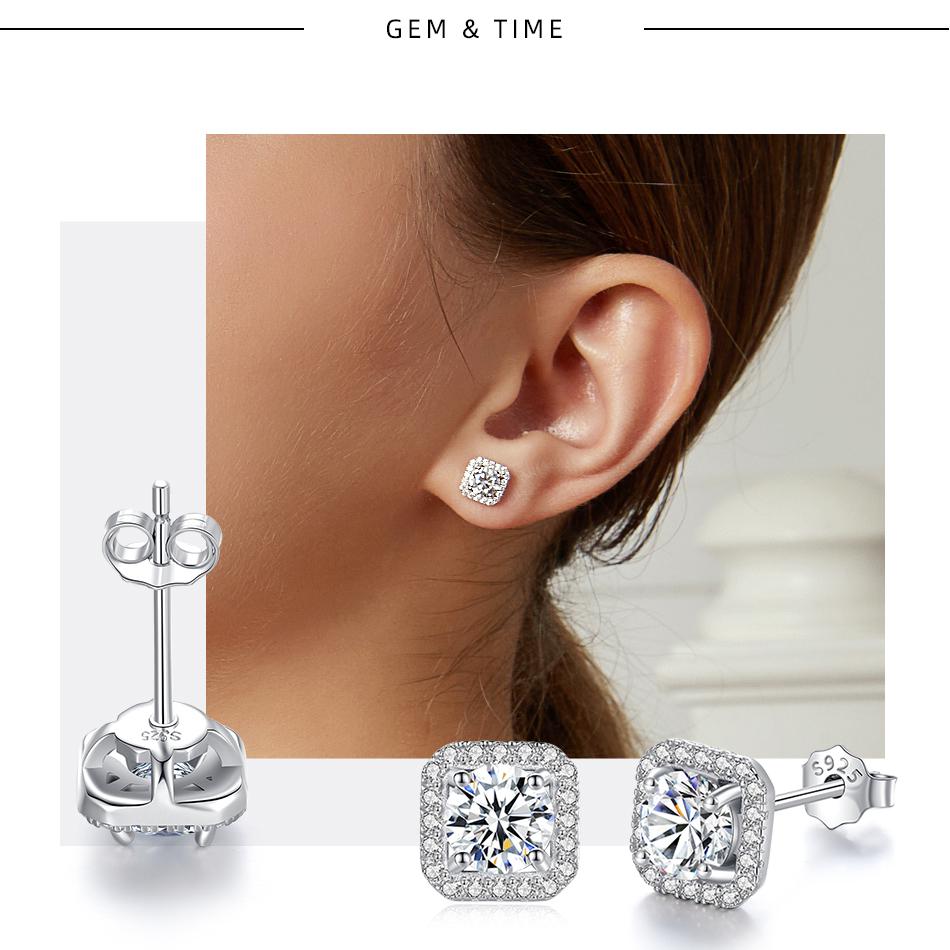 Boucles d'oreilles puces carrées halo inhabituelles en diamant moissanite pour femmes certifiées argent sterling 925 bijoux fins tendance anniversaire