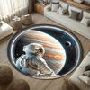 Flannel Printed Astronaut Viewing Jupiter Round Rug Indoor Carpet for Living Room Bedroom Anti Slip Soft Floor Mat Space Theme