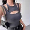 Asymmetrical Crop Top Y2k E-girl Hollow Out Knitted Corset Top Sleeveless O Neck Mini Vest Basic Casual Sporty  Summer
