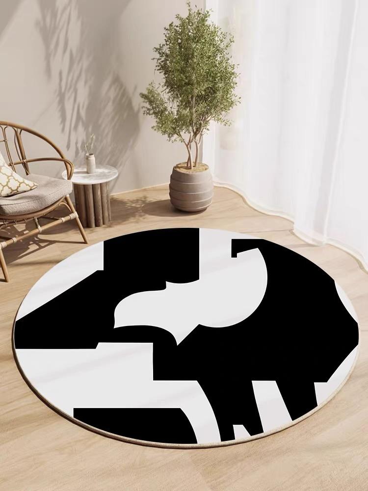 

Round Crystal Velvet Carpet Checkerboard Floor Cushion Sofa Coffee Table Blanket Simple Retro Home Carpet 800MMx800MM