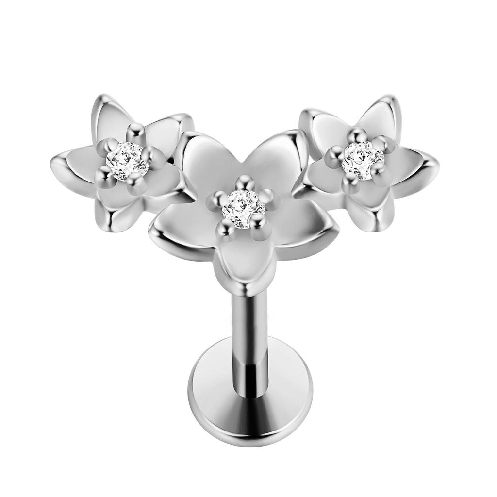G23 Titanium Threadless Piercing16G/18G/20G  Heart Shape Flower Push Pin Labret Lip Ring Stud Piercing Earring Zircon