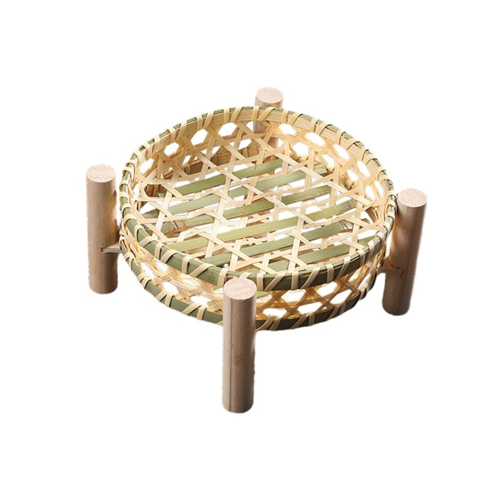 Serving Tray Dessert Plate Rustic Round Woven Storage Basket Fruit Rack for Coffee Table Dining Room Kitchen Picnics Living Room