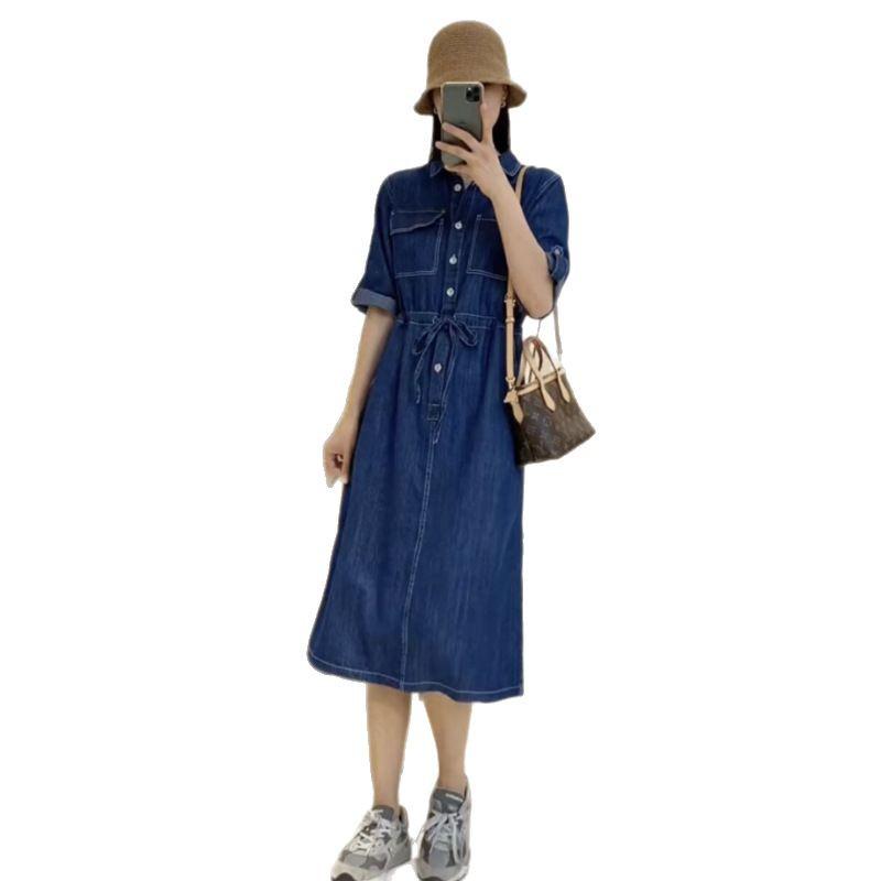 Women's Summer 2025 Slim-Waist Short-Sleeve Denim Dress