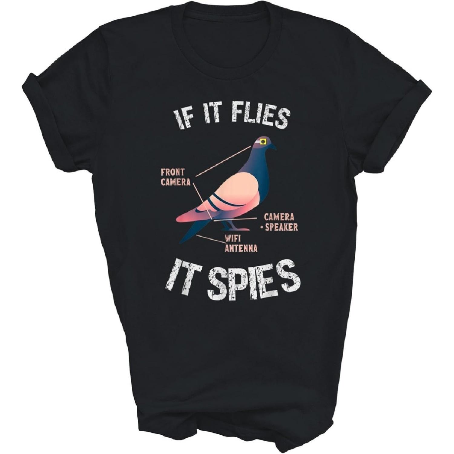 

MIRABOZZI If It Flies It Spies Pigeon Anatomy Bird are Not Real Unisex Shirt Gift Women Men T-Shirt (Black;2XL) XXXXXL чорний