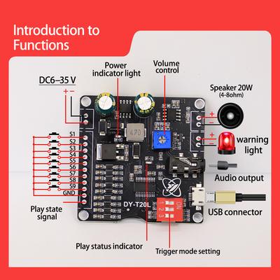 10W 20W MP3 Player Sound Module Voice Playback Board 9CH OneforOne Control Audio Player Module